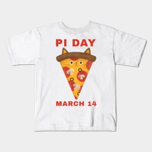 Kawaii Kitty Pizza Pi Day March 14 Kids T-Shirt